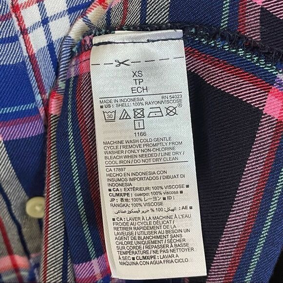 Old Navy Lightweight Flannel Blue, White, Navy & Pink Button Down Flannel, XS - Picture 7 of 13